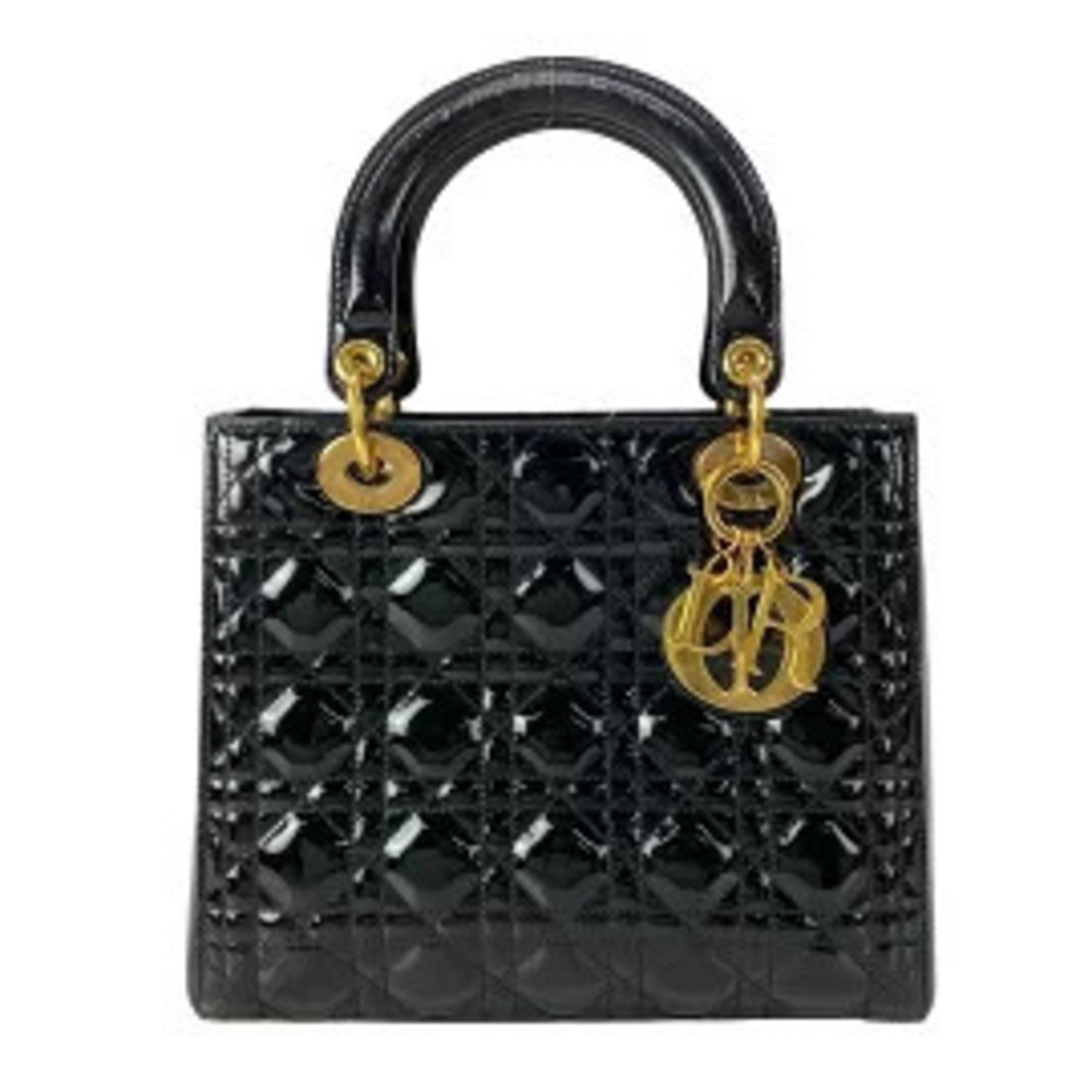 Christian Dior Lady Bag Handbag Black Leather